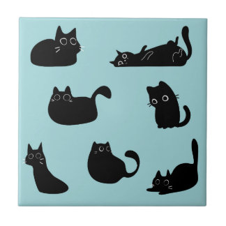 Funny Black Cats Ceramic Tile