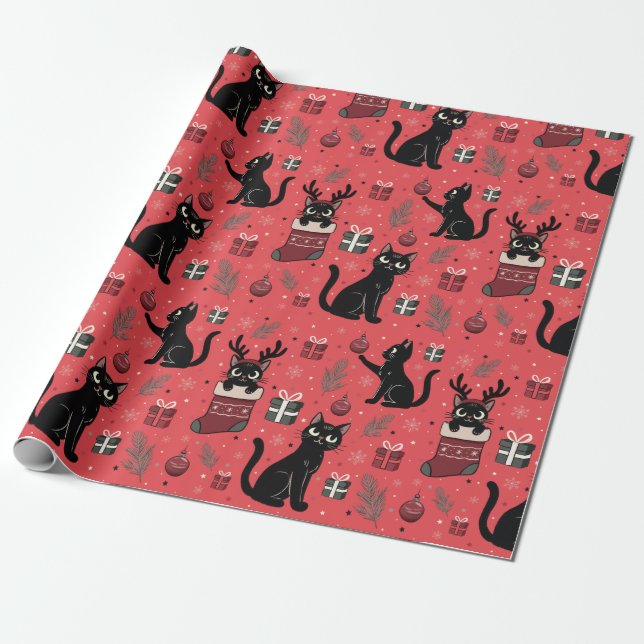 Funny Black Cats Christmas Wrapping Paper (Unrolled)
