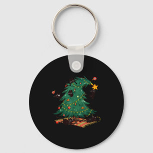 Funny Black Cats Christmas Xmas Tree Family Pajama Keychain
