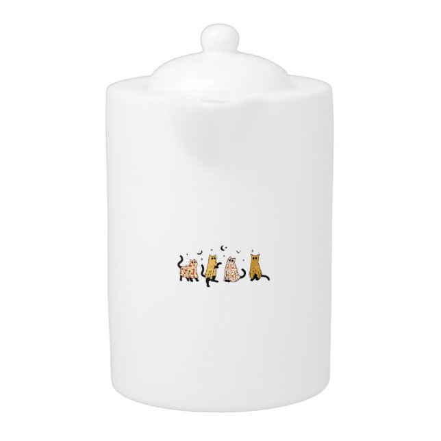 Funny Black Cats Ghost Halloween Pattern Cat Lover Teapot (Front)