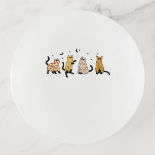 Funny Black Cats Ghost Halloween Pattern Cat Lover Trinket Tray
