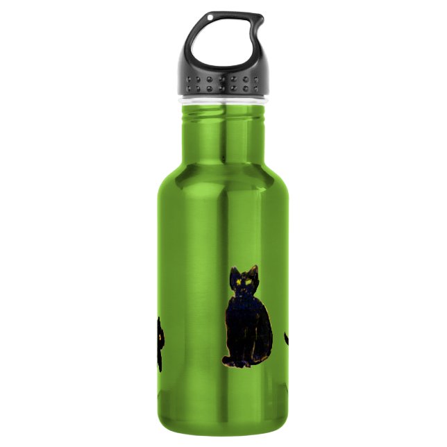 Funny Black Cats Kitty Water Bottle (Front)