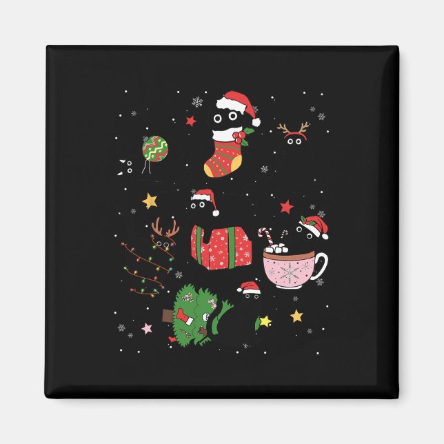 Funny Black Cats Santa Hat Christmas Tree Merry Ch Magnet (Front)
