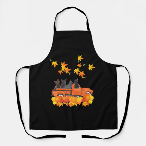 Funny Black Cats Truck Autumn Pumpkin Maple Leaf Apron