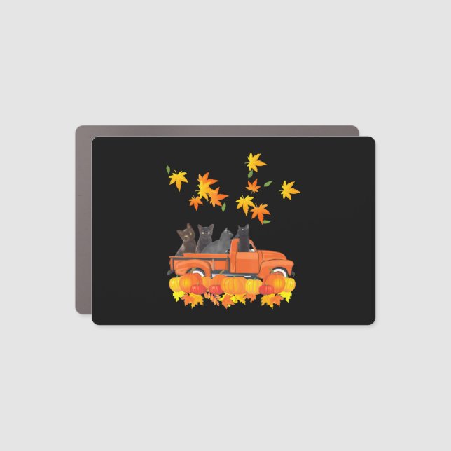 Funny Black Cats Truck Autumn Pumpkin Maple Leaf Car Magnet (Front)