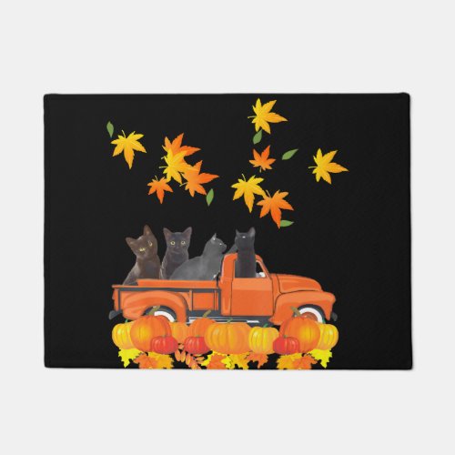 Funny Black Cats Truck Autumn Pumpkin Maple Leaf Doormat