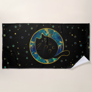 Funny Black Chubby Cat Beach Towel