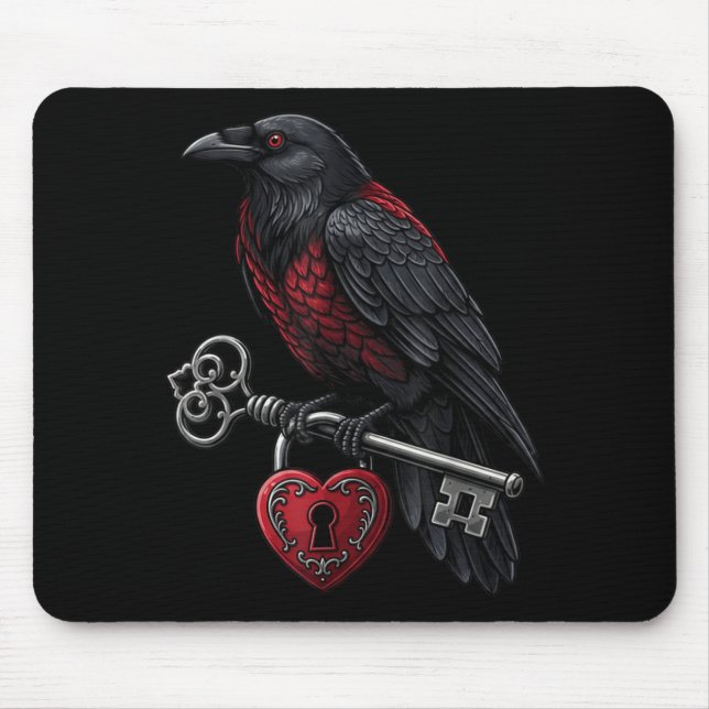 Funny Black Crow Black Bird Funny Crow Valentines  Mouse Pad (Front)