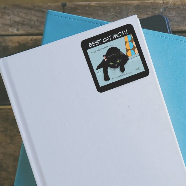 Funny Black Cute Best Cat Mom Mother’s Day Square Sticker (Creator Uploaded)