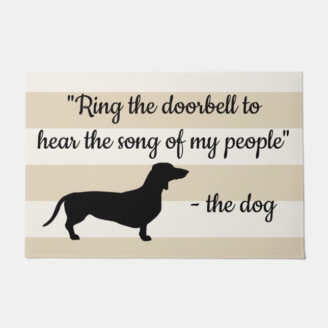 Funny Black Dachshund Silhouette Striped Doormat (Front)