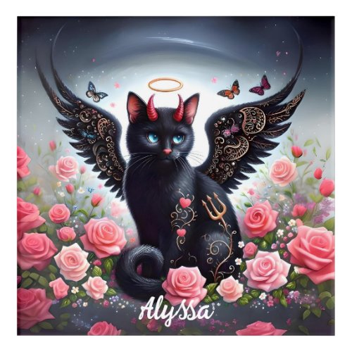 Funny Black Demon and Angel Cat  Acrylic Print