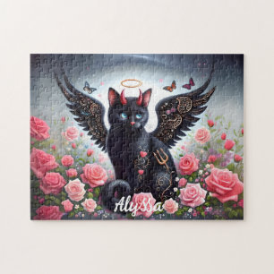 Funny Black Demon and Angel Cat Jigsaw Puzzle