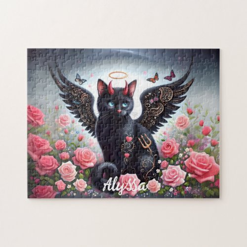 Funny Black Demon and Angel Cat  Jigsaw Puzzle