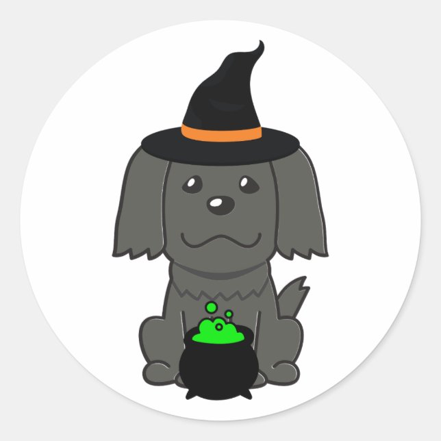 Funny black dog is a witch classic round sticker (Front)