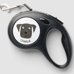 Funny Black Dog Personalized Name Retractable Pet Leash