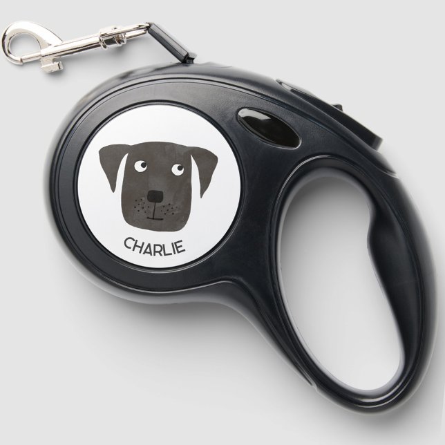 Funny Black Dog Personalized Name Retractable Pet Leash (Fun black dog personalized custom name retractable pet leash)