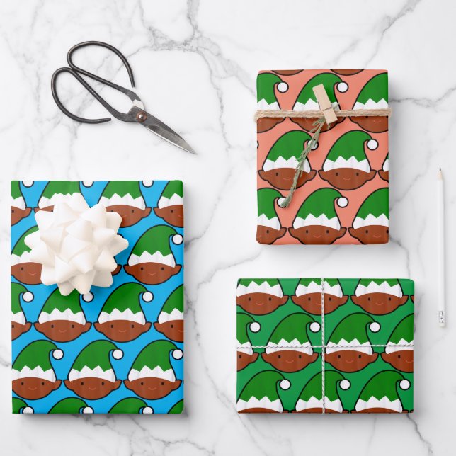 Funny Black Elf Face Wrapping Paper Sheets (Front)