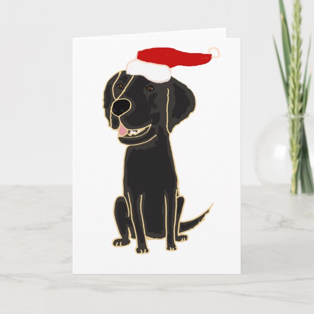 Funny Black Flat Coated Retriever Christmas Art Holiday Card (Front)