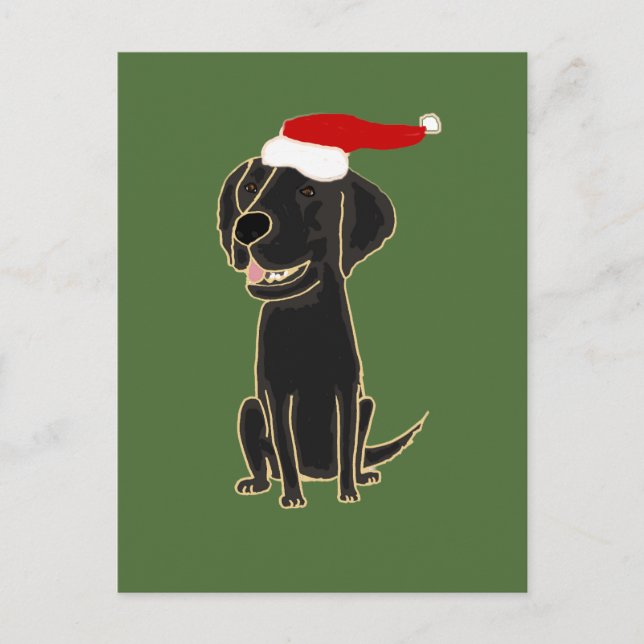 Funny Black Flat Coated Retriever Christmas Art Holiday Postcard (Front)