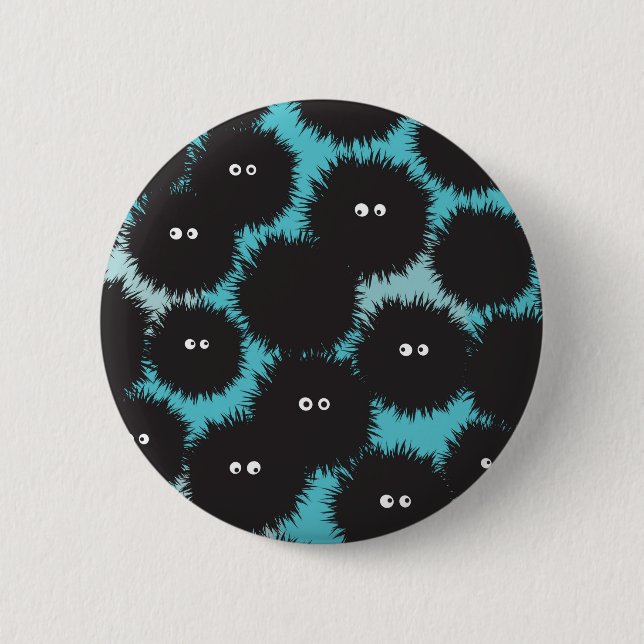 Funny black fluffy monsters  button (Front)