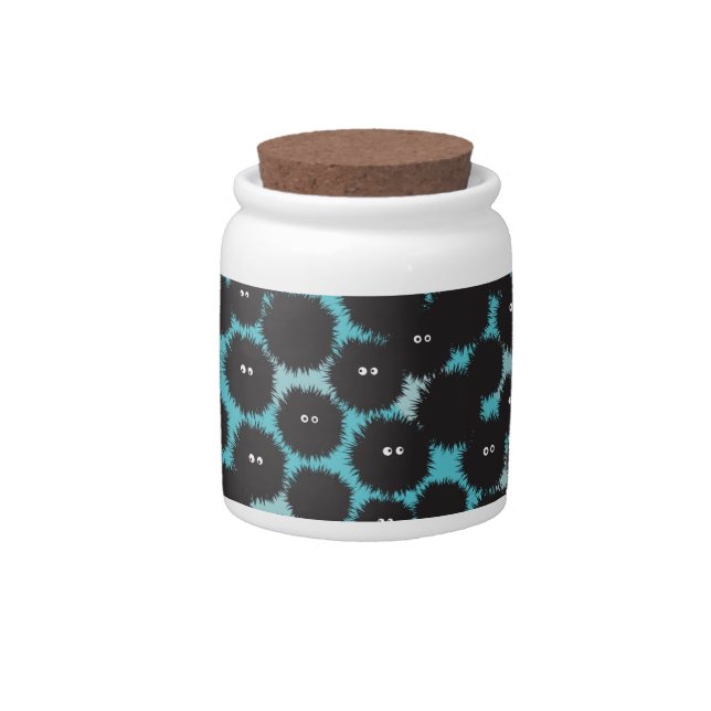 Funny black fluffy monsters  candy jar (Front)