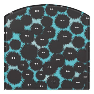 Funny black fluffy monsters  door sign