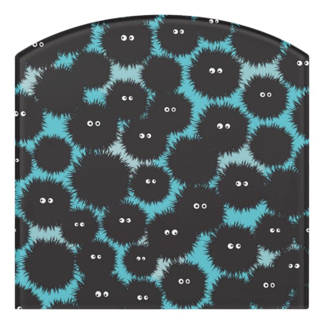 Funny black fluffy monsters  door sign (Contour Front)