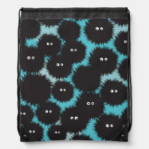 Funny black fluffy monsters drawstring bag