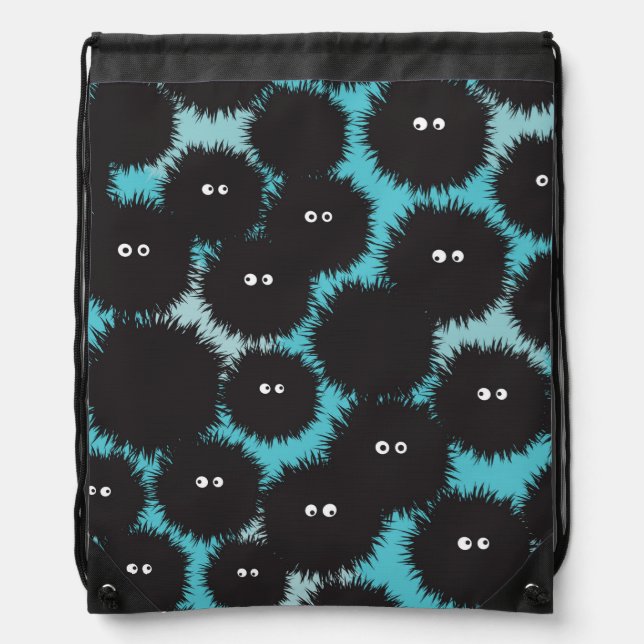 Funny black fluffy monsters  drawstring bag (Front)