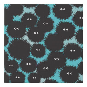 Funny black fluffy monsters  faux canvas print