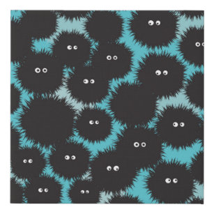 Funny black fluffy monsters  faux canvas print