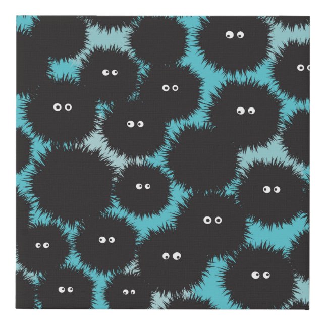 Funny black fluffy monsters  faux canvas print (Front)
