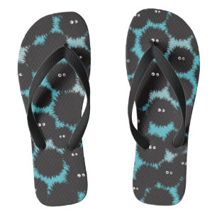 Funny black fluffy monsters  flip flops
