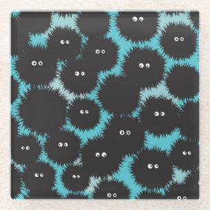 Funny black fluffy monsters  glass coaster