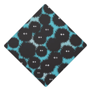 Funny black fluffy monsters graduation cap topper