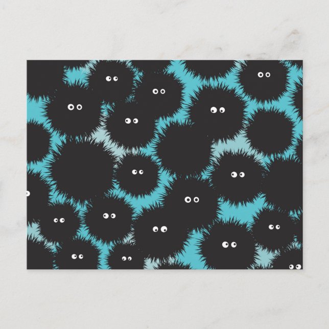Funny black fluffy monsters  holiday postcard (Front)