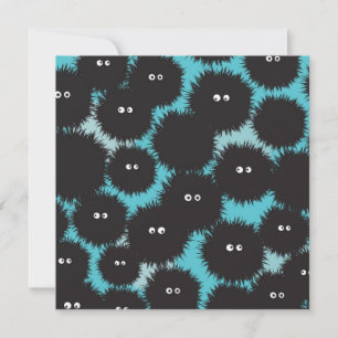 Funny black fluffy monsters invitation