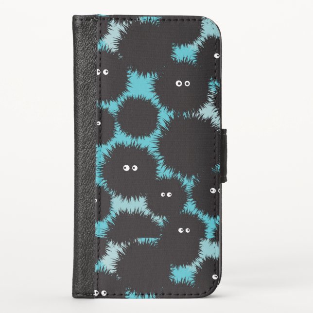 Funny black fluffy monsters  iPhone wallet case (Front)