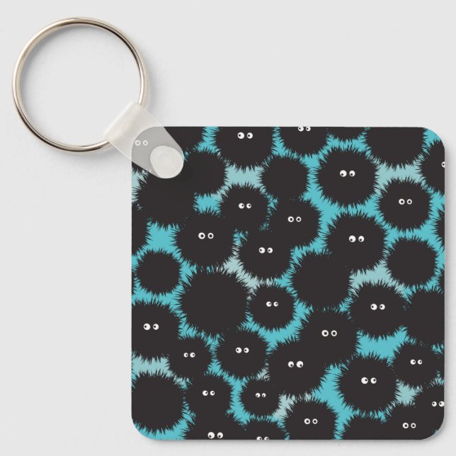 Funny black fluffy monsters  keychain (Front)