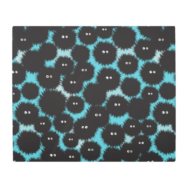 Funny black fluffy monsters  metal print (Front)