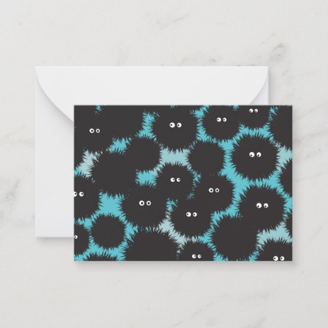 Funny black fluffy monsters  note card (Front)