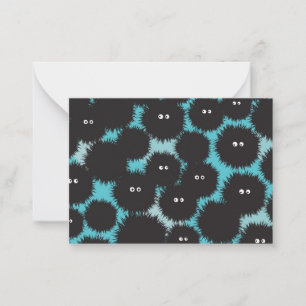 Funny black fluffy monsters  note card