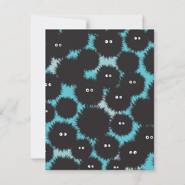 Funny black fluffy monsters  note card (Front)