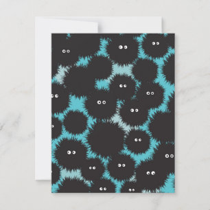 Funny black fluffy monsters  note card