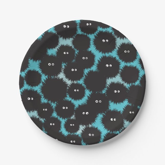 Funny black fluffy monsters  paper plates (Front)