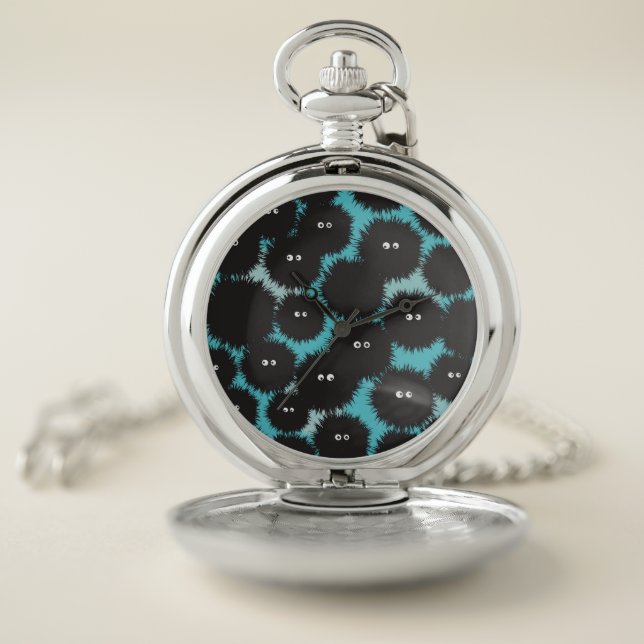Funny black fluffy monsters  pocket watch (Inside)