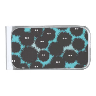 Funny black fluffy monsters silver finish money clip