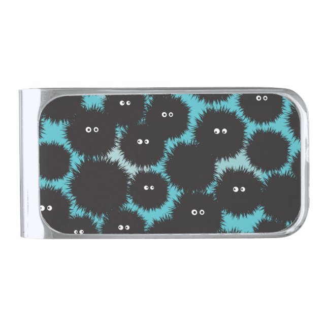 Funny black fluffy monsters  silver finish money clip (Front)