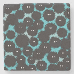 Funny black fluffy monsters stone coaster