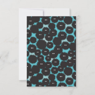 Funny black fluffy monsters thank you card